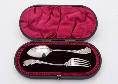 Unusual Cased Silver Christening Set Sheffield 1893