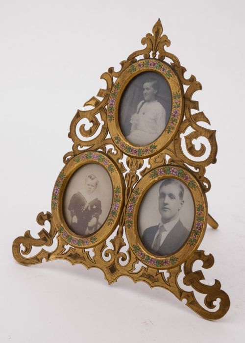 Fabulous Victorian Enamelled Brass Triple Photo Frame