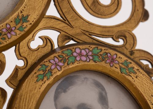 Fabulous Victorian Enamelled Brass Triple Photo Frame