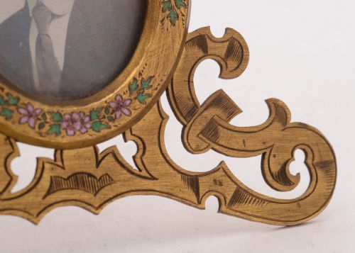 Fabulous Victorian Enamelled Brass Triple Photo Frame