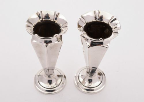 Lovely Pair of Edwardian Silver Posey Vases Birmingham 1901