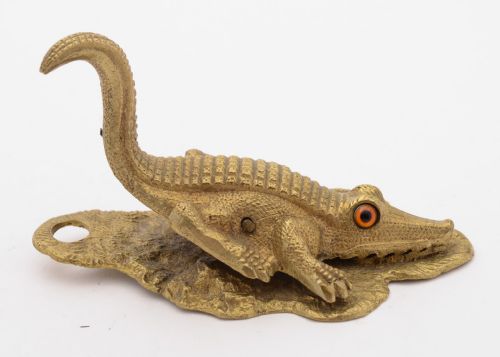Fabulous Victorian Brass Crocodile Note Holder 1884