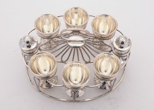 Wonderful 8-Piece Sheffield Plated Egg Cruet Circa 1840