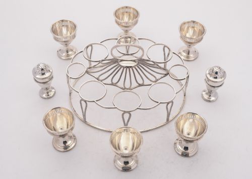 Wonderful 8-Piece Sheffield Plated Egg Cruet Circa 1840