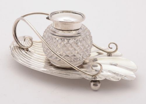 Pretty Victorian Silver and Glass Ink Pot Birmingham 1899