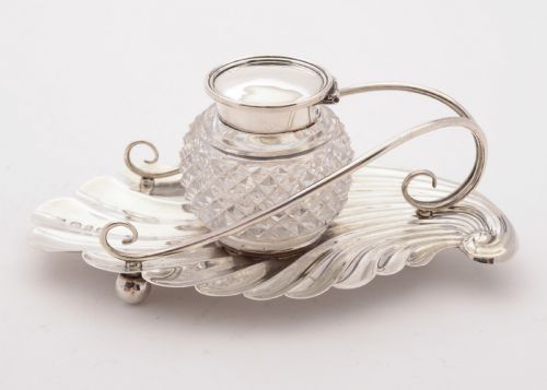Pretty Victorian Silver and Glass Ink Pot Birmingham 1899