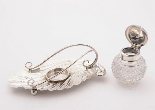Pretty Victorian Silver and Glass Ink Pot Birmingham 1899
