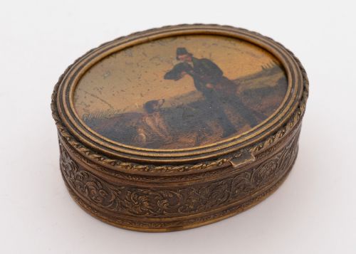 Lovely French Brass Oval Painted Trinket Box Circa 1900