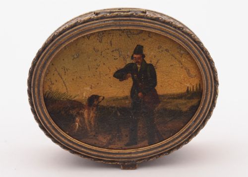 Lovely French Brass Oval Painted Trinket Box Circa 1900
