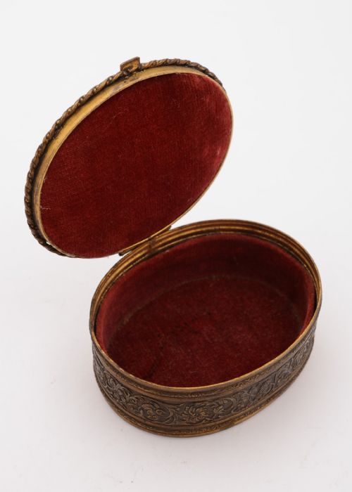 Lovely French Brass Oval Painted Trinket Box Circa 1900