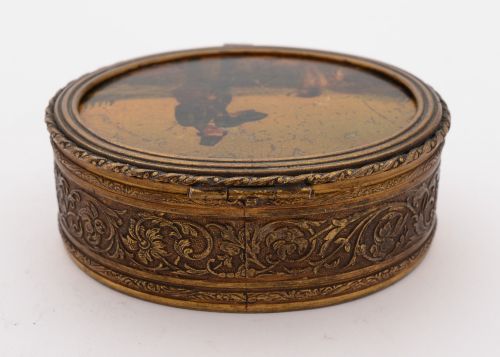 Lovely French Brass Oval Painted Trinket Box Circa 1900