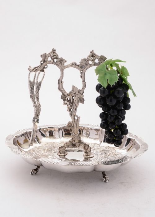 Gorgeous Edwardian Silver Plated Grape Dish and Scissors