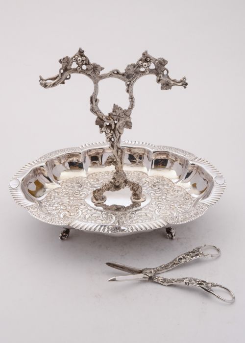 Gorgeous Edwardian Silver Plated Grape Dish and Scissors