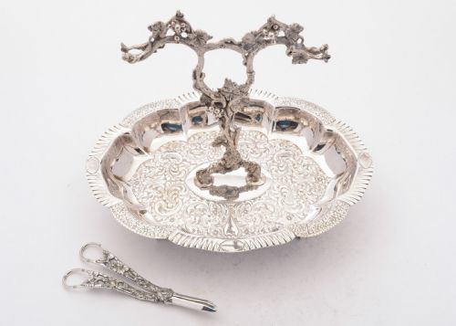 Gorgeous Edwardian Silver Plated Grape Dish and Scissors