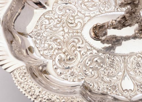 Gorgeous Edwardian Silver Plated Grape Dish and Scissors