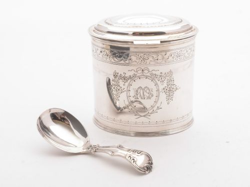 Good Victorian Tea Caddy With Spoon Circa 1890