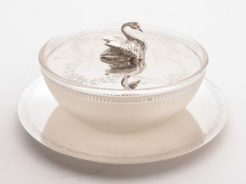 Gorgeous Victorian Glass and Silver Plated Butter Dish