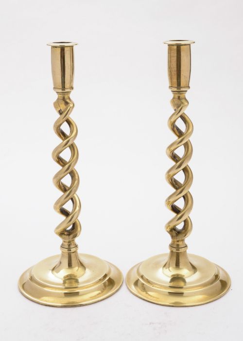 Lovely Pair of Brass Open Barley Twist Candlesticks Circa 1920