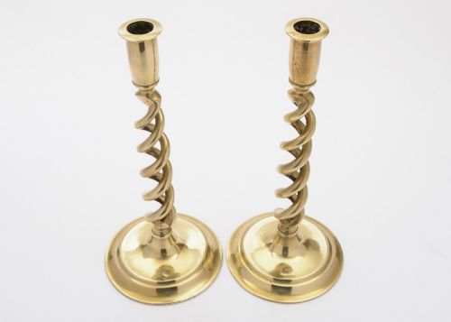 Lovely Pair of Brass Open Barley Twist Candlesticks Circa 1920