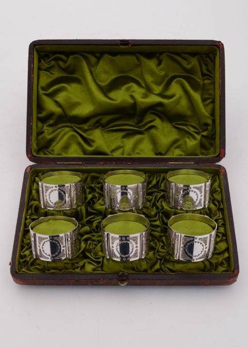 Fabulous Cased Set of 6 Napkin Rings Circa 1890