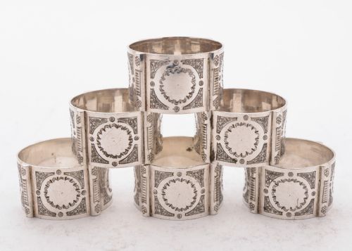 Fabulous Cased Set of 6 Napkin Rings Circa 1890