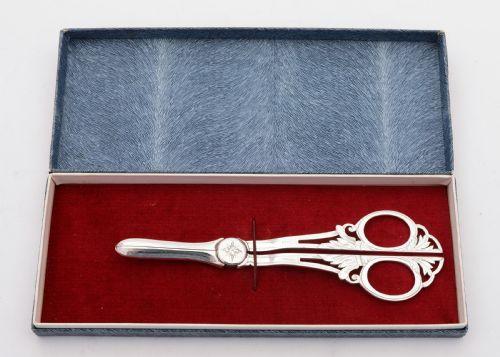 Gorgeous Edwardian Cased Silver Plated Grape Scissors Circa 1905