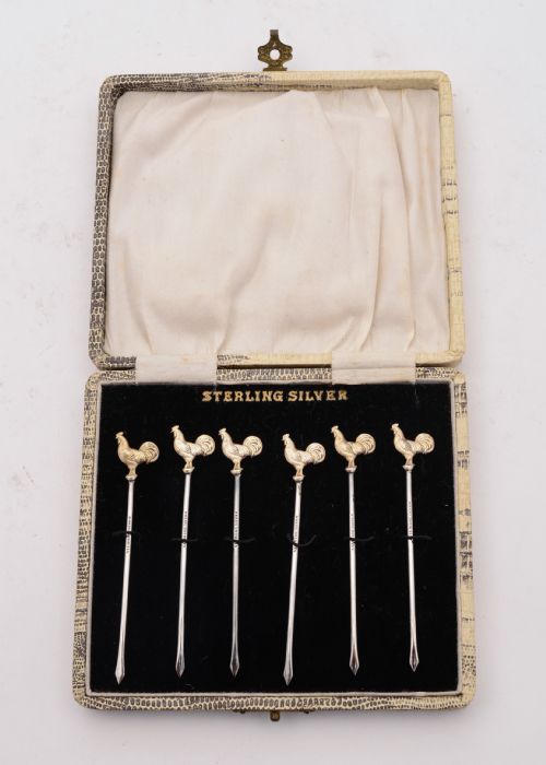Nice Boxed Set of 6 Sterling Silver Cocktail Sticks Circa 1930
