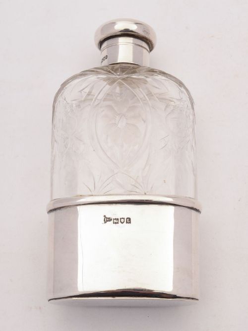 Gorgeous Silver and Cut Glass Hip Flask London 1913