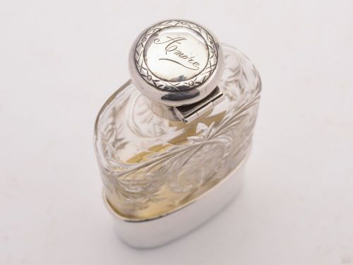 Gorgeous Silver and Cut Glass Hip Flask London 1913