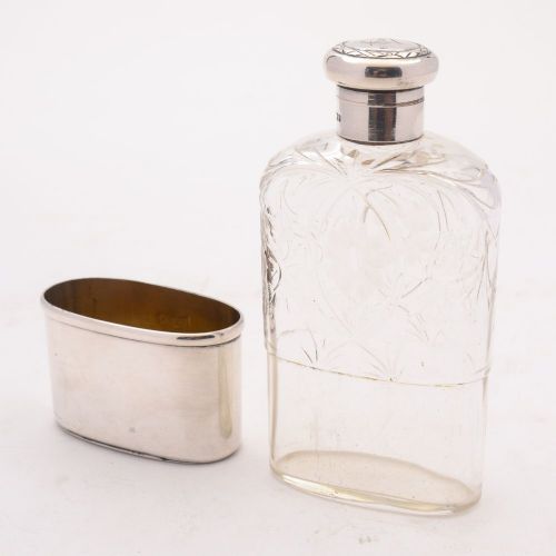 Gorgeous Silver and Cut Glass Hip Flask London 1913