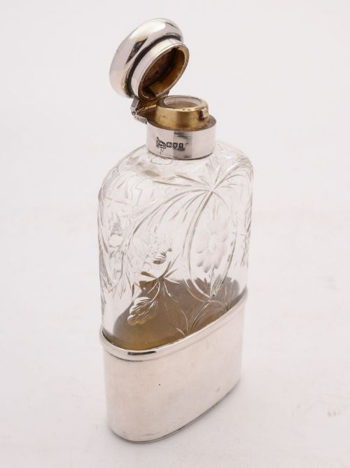 Gorgeous Silver and Cut Glass Hip Flask London 1913