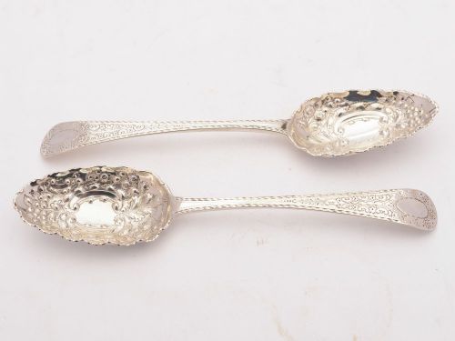 Lovely Pair of Georgian Silver Serving Spoons London 1780