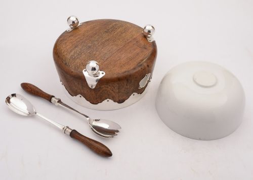 Gorgeous Oak and Silver Plated Salad Bowl Circa 1905