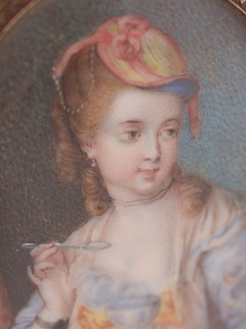 Stunning Jewelled Ivory Painted Pendant Circa 1800