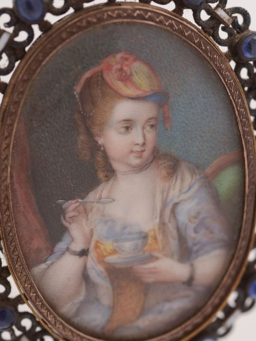 Stunning Jewelled Ivory Painted Pendant Circa 1800