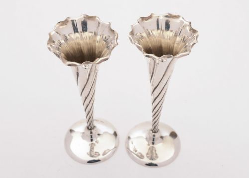 Beautiful Edwardian Pair of Silver Posey Vases London 1901