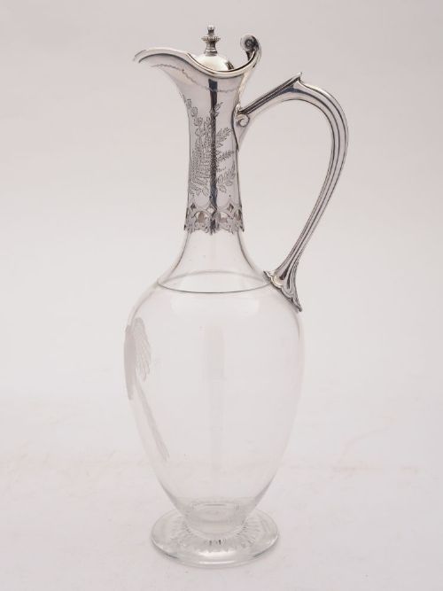 Fabulous Victorian Etched Peacock Claret Jug Circa 1890