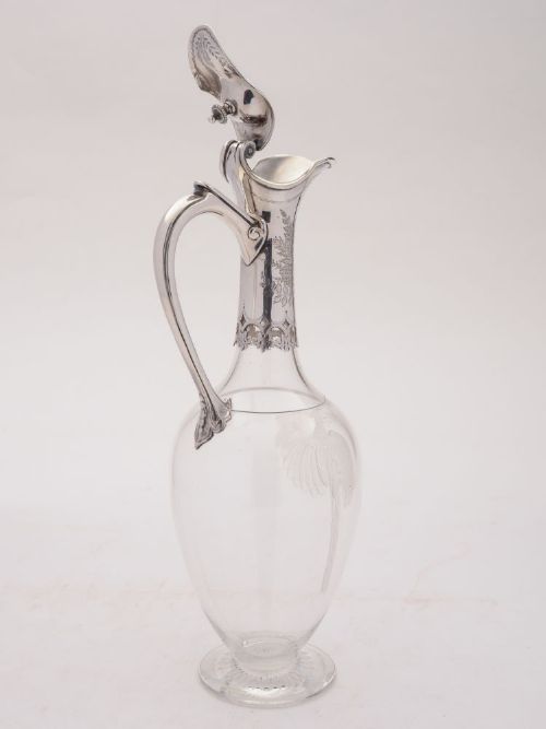 Fabulous Victorian Etched Peacock Claret Jug Circa 1890
