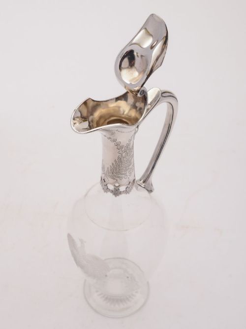 Fabulous Victorian Etched Peacock Claret Jug Circa 1890