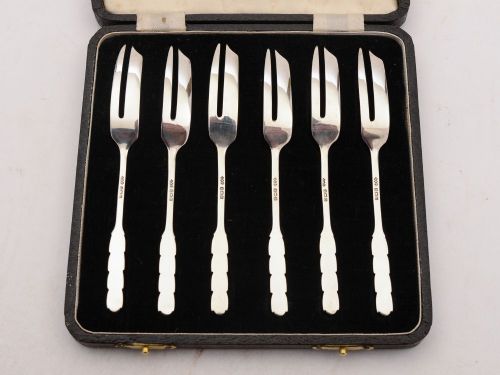 Gorgeous Set of 6 English Liberty & Co Silver Cake Forks 1938