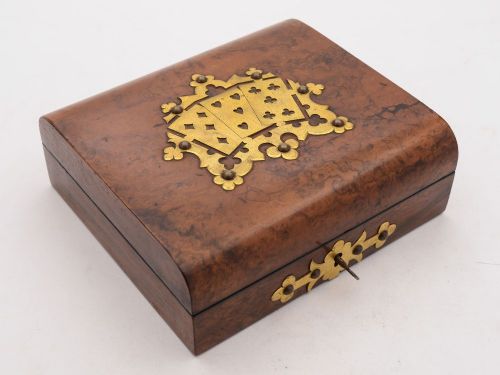 Nice Victorian Burr Walnut Card Box Circa 1890