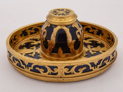 Stunning Victorian Brass and Glass Inkstand Circa 1880