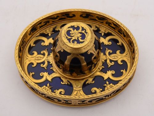 Stunning Victorian Brass and Glass Inkstand Circa 1880