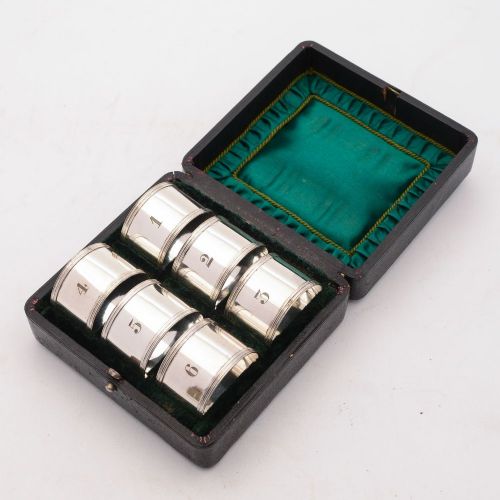 Nice Cased Set of 6 Edwardian Numbered Napkin Rings