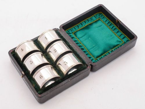 Nice Cased Set of 6 Edwardian Numbered Napkin Rings