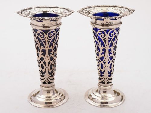 Gorgeous Art Nouveau Silver Vases London 1902