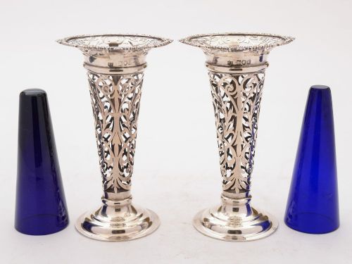 Gorgeous Art Nouveau Silver Vases London 1902