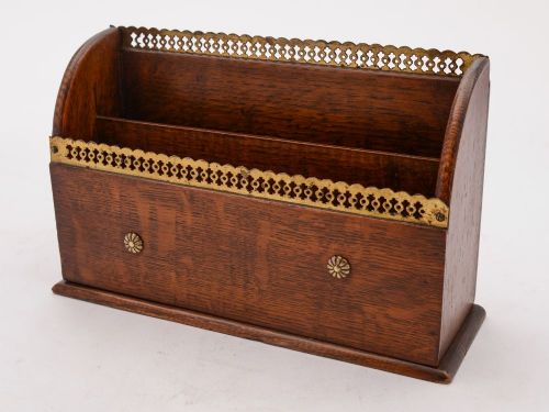 Lovely Edwardian brass and Oak Letter Rack Circa 1905