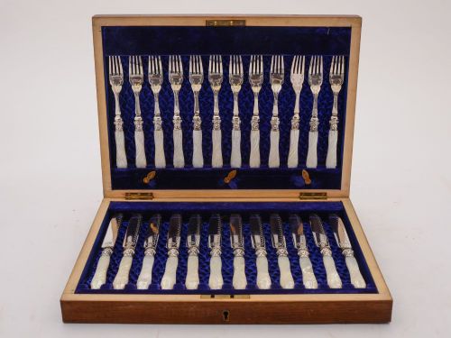 Gorgeous Victorian Carved M.O.P Dessert Set Circa 1890