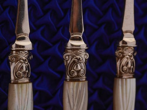 Gorgeous Victorian Carved M.O.P Dessert Set Circa 1890